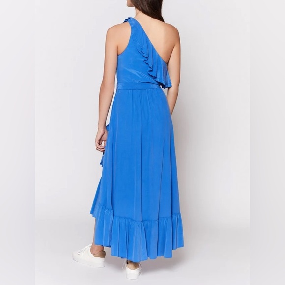 JOIE Damica 100% Silk Ruffled One Shoulder Baja Blue Wrap Dress XS - Picture 3 of 9